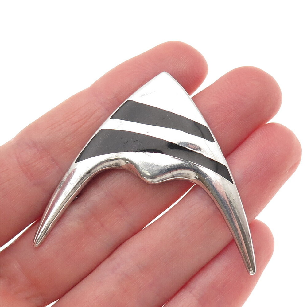 Meka 925 Sterling Silver Vintage Denmark Enamel Modernist Fish Pin Brooch